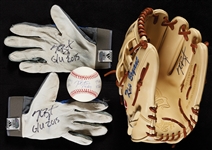 Kris Bryant Signed Rawlings Glove, STAT Baseball & GU Batting Gloves (MLB) (Fanatics) (4)