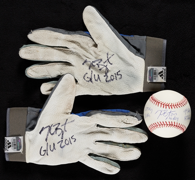 Kris Bryant Signed Rawlings Glove, STAT Baseball & GU Batting Gloves (MLB) (Fanatics) (4)