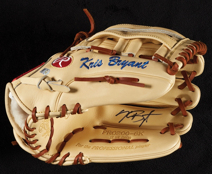 Kris Bryant Signed Rawlings Glove, STAT Baseball & GU Batting Gloves (MLB) (Fanatics) (4)