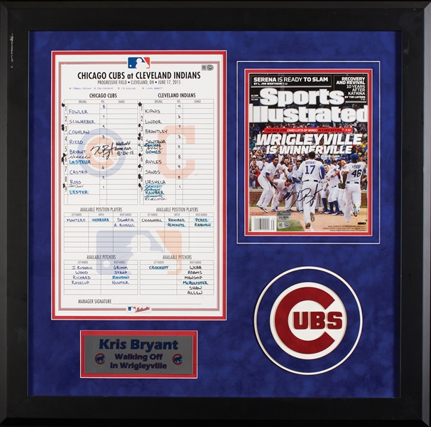 Kris Bryant Signed Walkoff Home Run Scorecard & SI Cover 8-24-15 (MLB) (Fanatics)