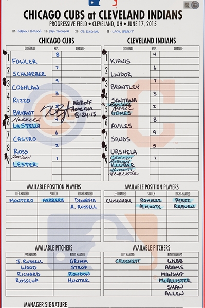 Kris Bryant Signed Walkoff Home Run Scorecard & SI Cover 8-24-15 (MLB) (Fanatics)