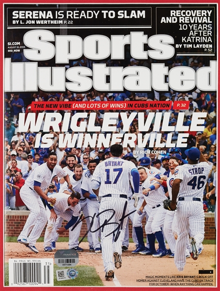 Kris Bryant Signed Walkoff Home Run Scorecard & SI Cover 8-24-15 (MLB) (Fanatics)