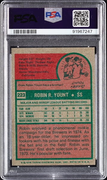 1975 Topps Robin Yount RC No. 223 PSA 7