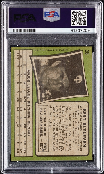 1971 Topps Bert Blyleven RC No. 26 PSA 7