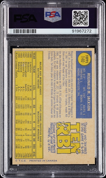 1970 O-Pee-Chee Reggie Jackson No. 140 PSA 6