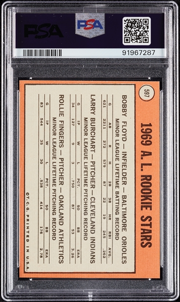 1969 Topps Rollie Fingers RC No. 597 PSA 7