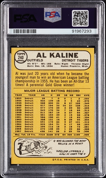 1968 Topps Al Kaline No. 240 PSA 8