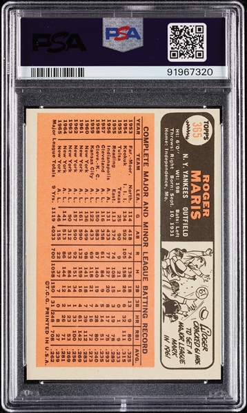 1966 Topps Roger Maris No. 365 PSA 6.5