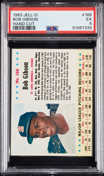 1963 Jell-O Bob Gibson Hand-Cut No. 166 PSA 5