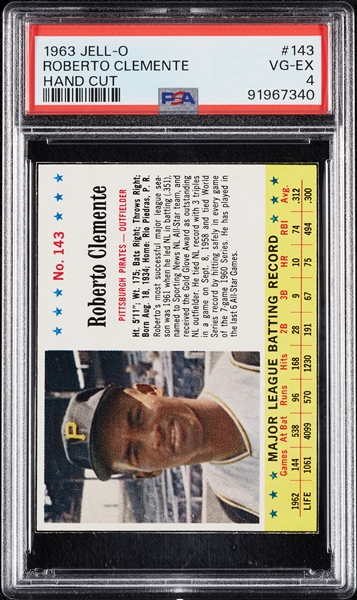 1963 Jell-O Roberto Clemente Hand-Cut No. 143 PSA 4