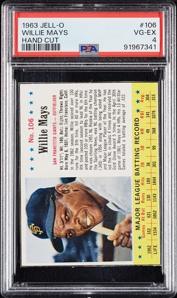 1963 Jell-O Willie Mays Hand-Cut No. 106 PSA 4