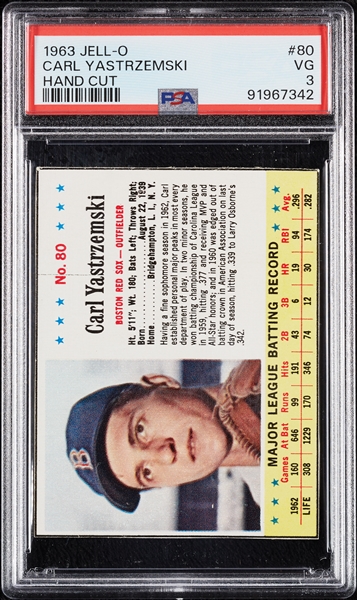 1963 Jell-O Carl Yastrzemski Hand-Cut No. 80 PSA 3