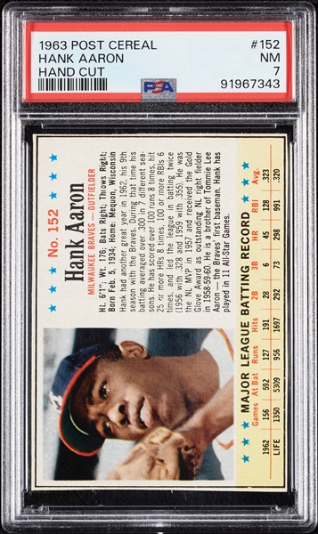 1963 Post Cereal Hank Aaron Hand-Cut No. 152 PSA 7