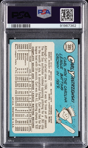 1965 Topps Carl Yastrzemski No. 385 PSA 7