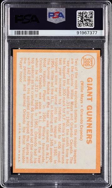 1964 Topps Giant Gunners Willie Mays & Orlando Cepeda No. 306 PSA 7