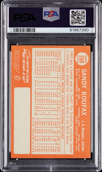 1964 Topps Sandy Koufax No. 200 PSA 6