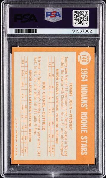 1964 Topps Tommy John RC No. 146 PSA 8