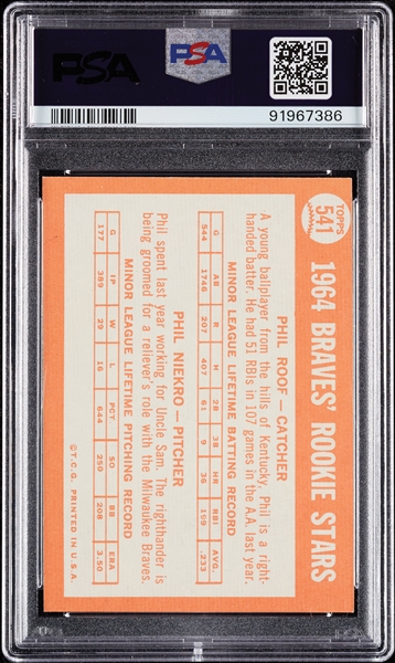 1964 Topps Phil Niekro RC No. 541 PSA 6