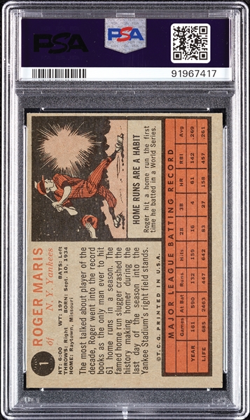 1962 Topps Roger Maris No. 1 PSA 5