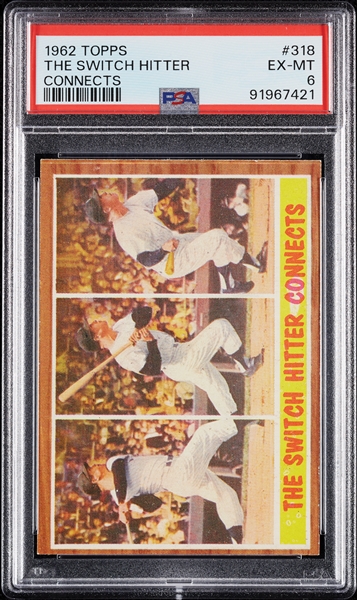 1962 Topps The Switch Hitter Connects Mickey Mantle No. 318 PSA 6