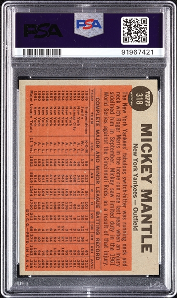 1962 Topps The Switch Hitter Connects Mickey Mantle No. 318 PSA 6