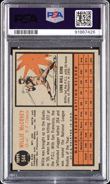 1962 Topps Willie McCovey No. 544 PSA 6