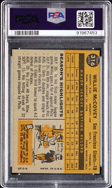 1960 Topps Willie McCovey RC No. 316 PSA 4