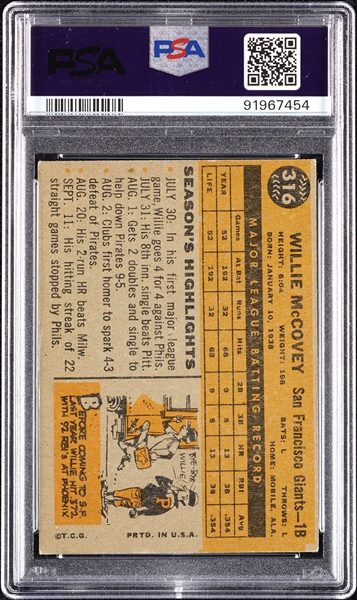 1960 Topps Willie McCovey RC No. 316 PSA 3.5