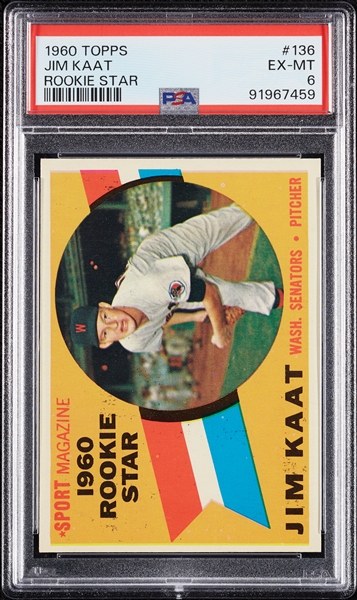 1960 Topps Jim Kaat RC No. 136 PSA 6