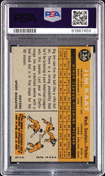 1960 Topps Jim Kaat RC No. 136 PSA 6