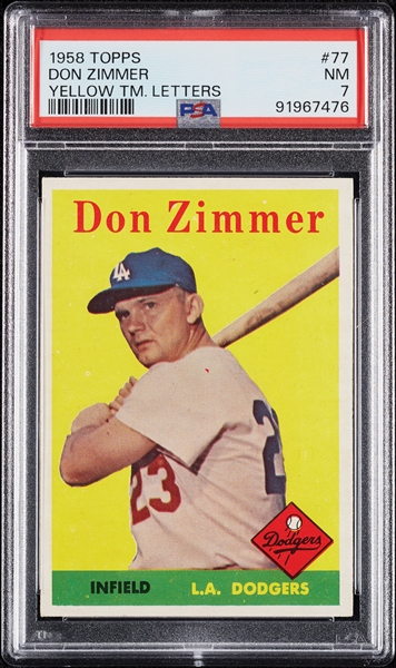 1958 Topps Don Zimmer Yellow Team Letters No. 77 PSA 7