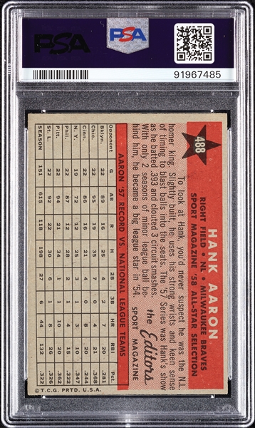 1958 Topps Hank Aaron All-Star No. 488 PSA 5