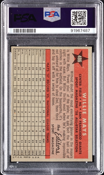 1958 Topps Willie Mays All-Star No. 486 PSA 5