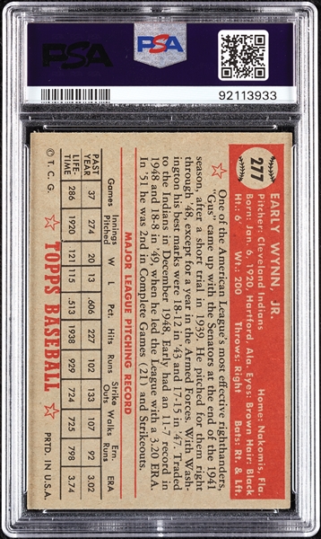 1952 Topps Early Wynn No. 277 PSA 5