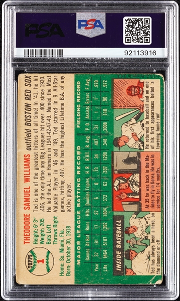 1954 Topps Ted Williams No. 1 PSA 1