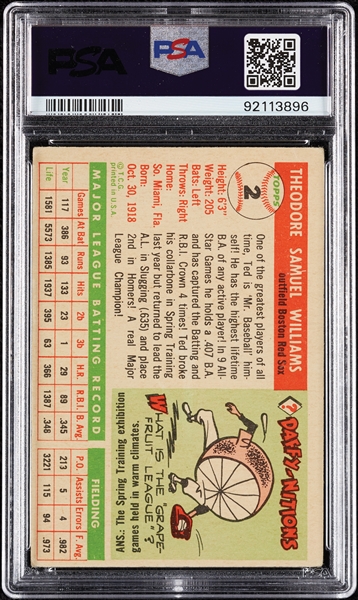 1955 Topps Ted Williams No. 2 PSA 2