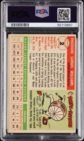 1955 Topps Ted Williams No. 2 PSA 1.5