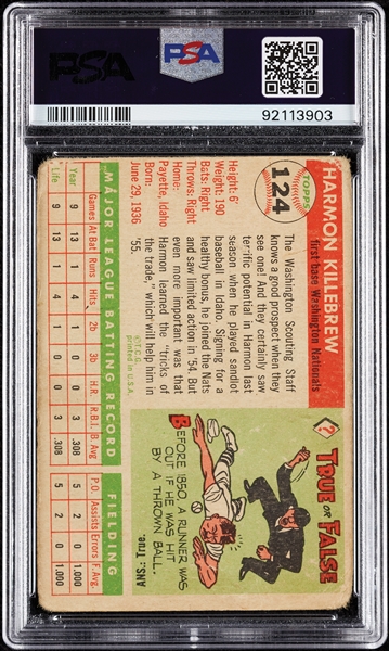 1955 Topps Harmon Killebrew RC No. 124 PSA 1