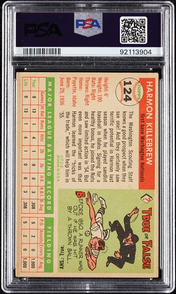 1955 Topps Harmon Killebrew RC No. 124 PSA 3