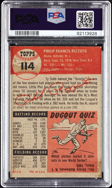 1953 Topps Phil Rizzuto No. 114 PSA 4