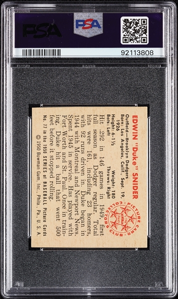 1950 Bowman Duke Snider No. 77 PSA 4.5