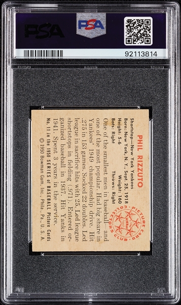 1950 Bowman Phil Rizzuto No. 11 PSA 5