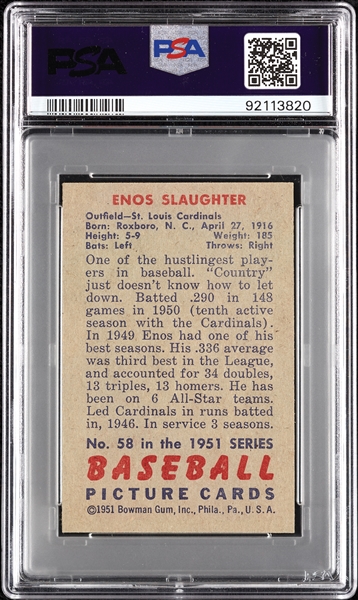 1951 Bowman Enos Slaughter No. 58 PSA 7