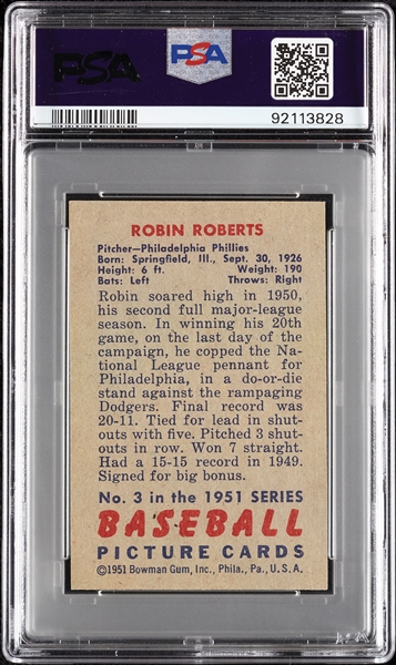 1951 Bowman Robin Roberts No. 3 PSA 6