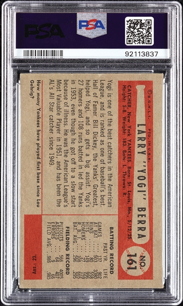 1954 Bowman Yogi Berra No. 161 PSA 4