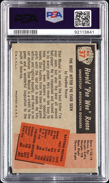 1955 Bowman Pee Wee Reese No. 37 PSA 5