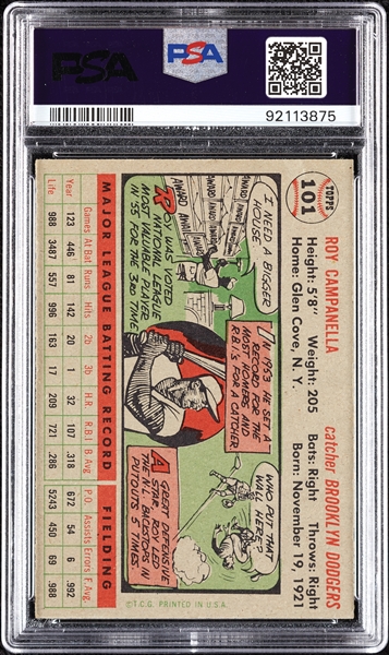 1956 Topps Roy Campanella Gray Back No. 101 PSA 4