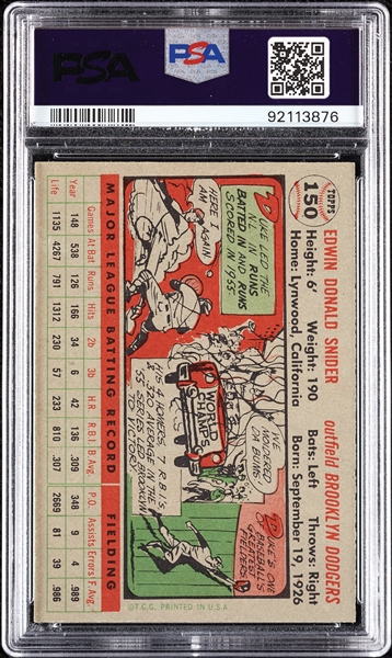 1956 Topps Duke Snider Gray Back No. 150 PSA 4