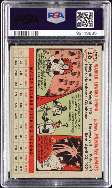 1956 Topps Warren Spahn Gray Back No. 10 PSA 6