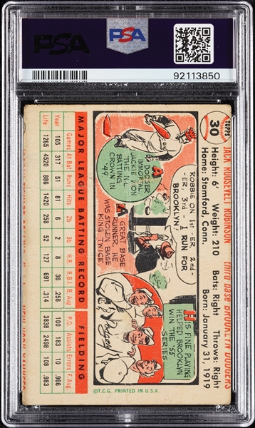 1956 Topps Jackie Robinson White Back No. 30 PSA 1 (MC)